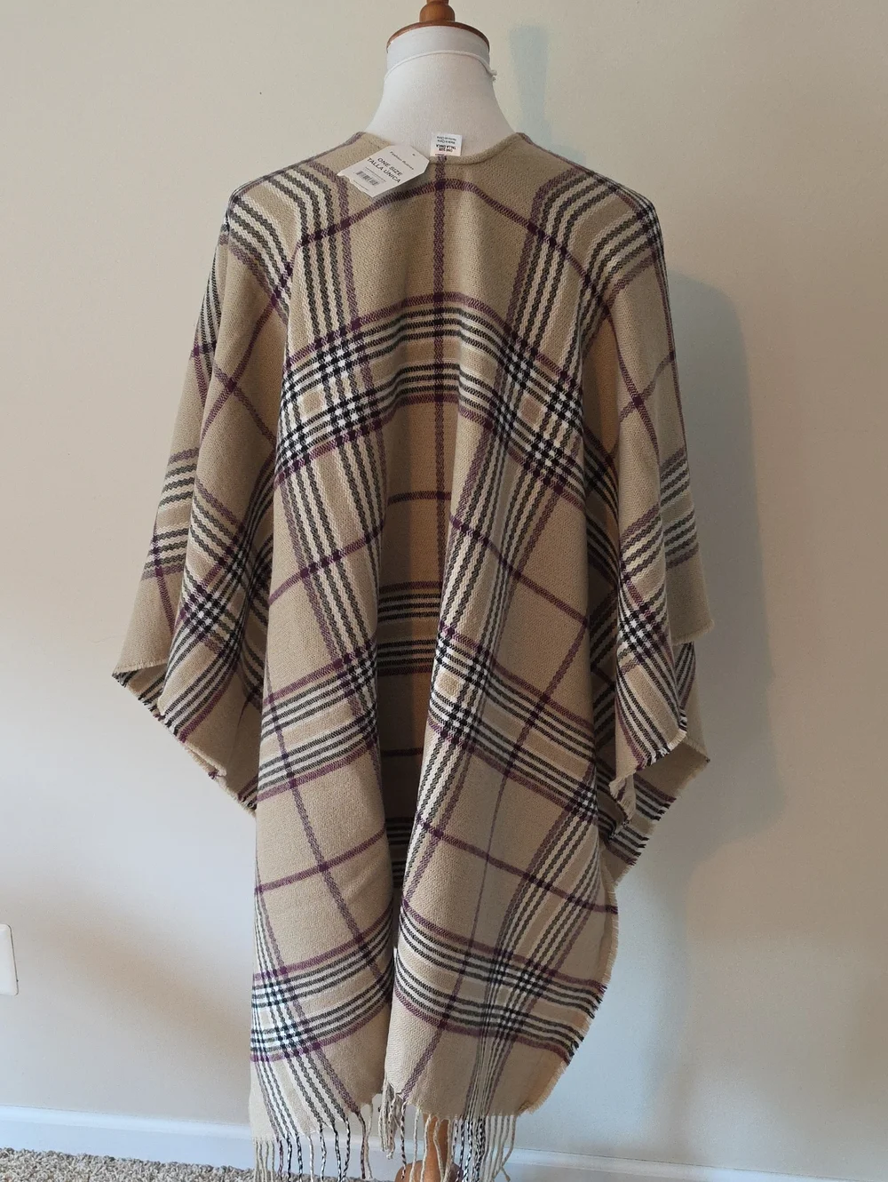 Time And Tru Brand New Plaid Fringe Poncho